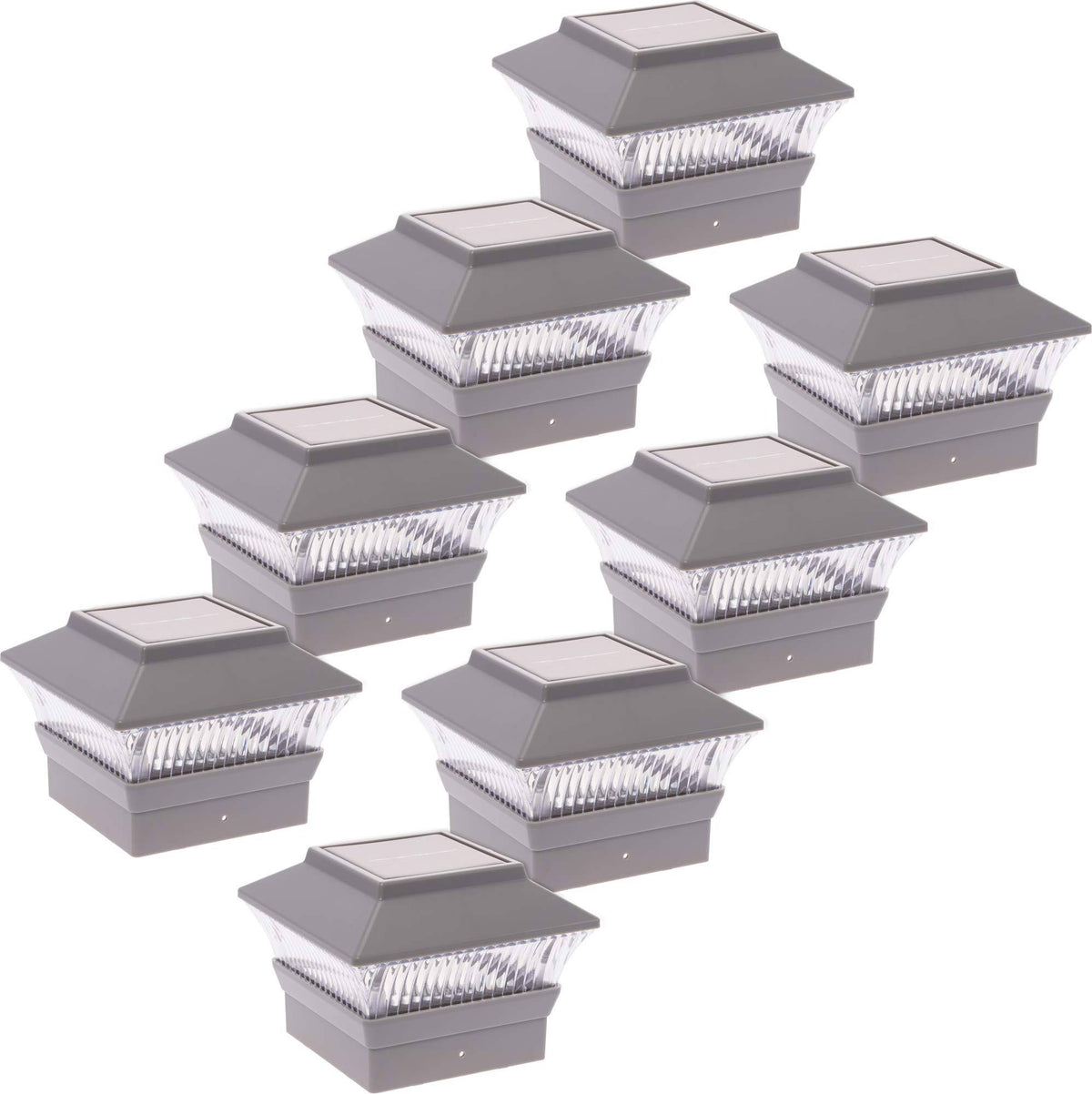 8 Pack Solar Powered LED Fence Post Cap for 4x4 or 5x5 Posts (Gray) L233837