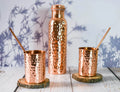 100% Pure Copper Hammered Bottle with 2 Glasses, 2 Straws and 2 Coasters, 1000ml E339614