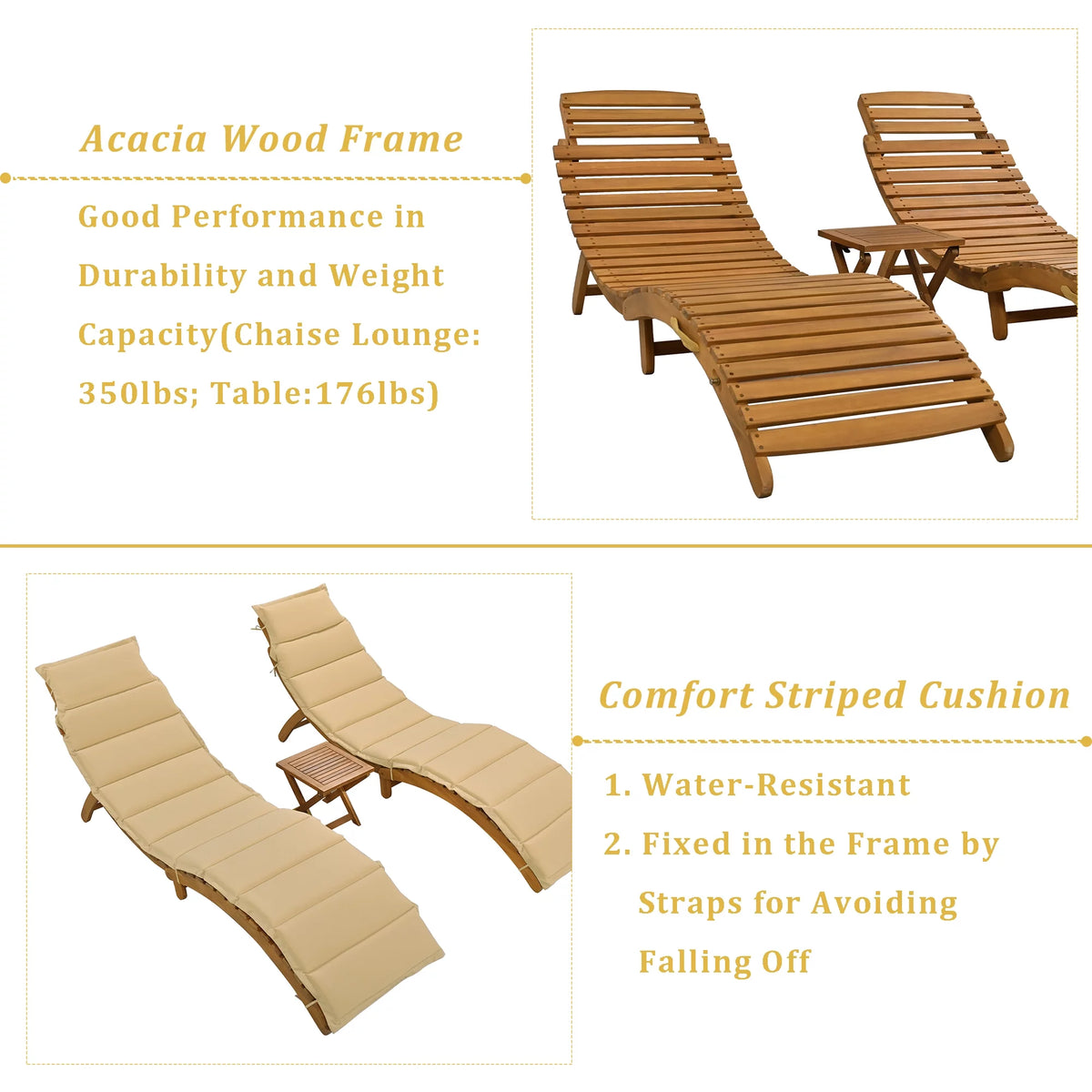 Portable Wood Chaise Lounge Set with Tea Table B448