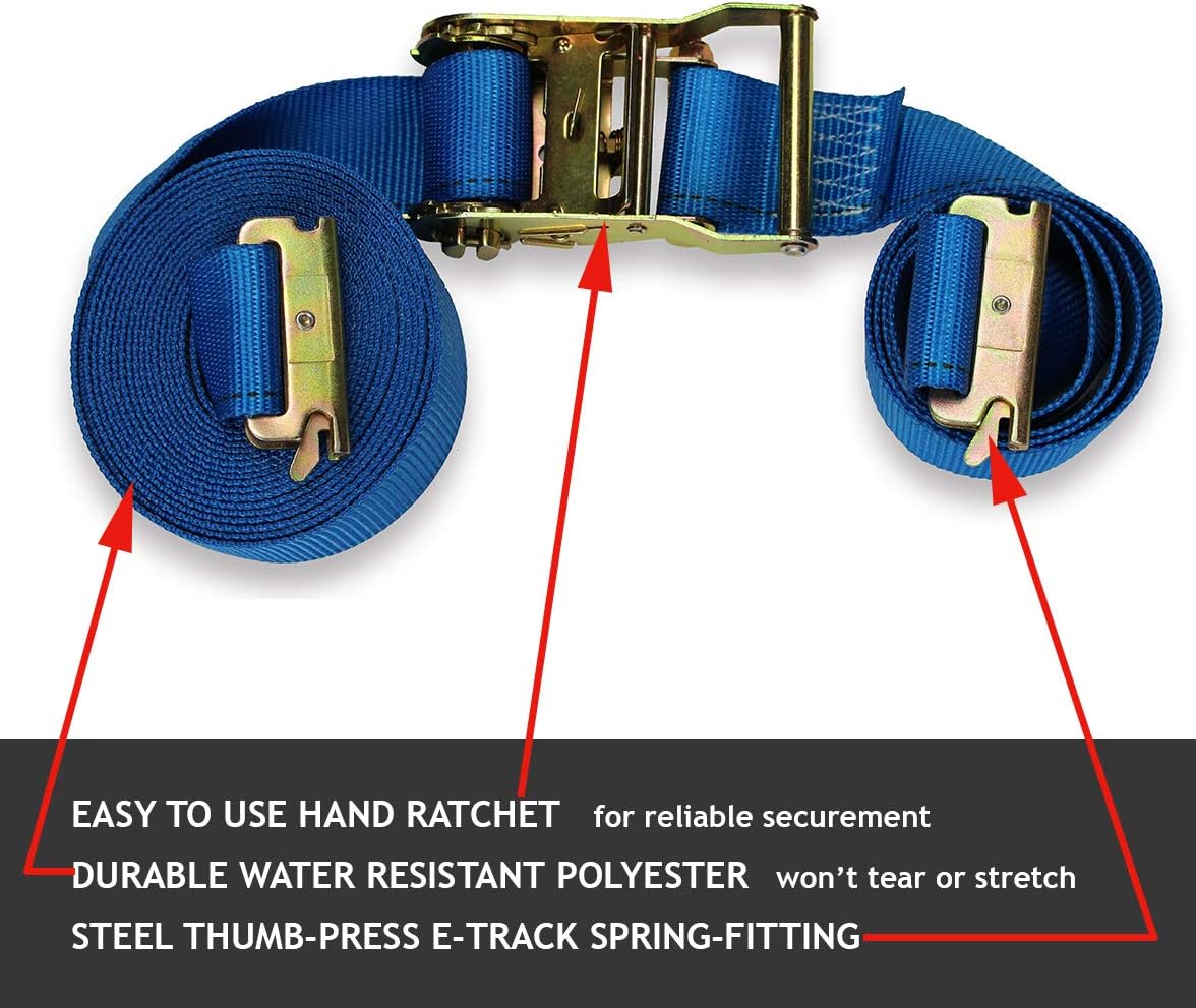 E Track Ratcheting Cargo Tie-Down Straps, Blue Polyester, 2 x 20' A480