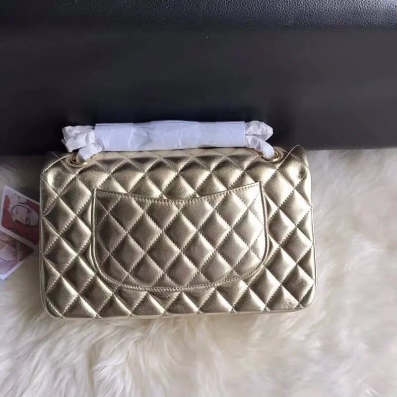 Gold Medium Size Lambskin Leather Flap Bag I300922