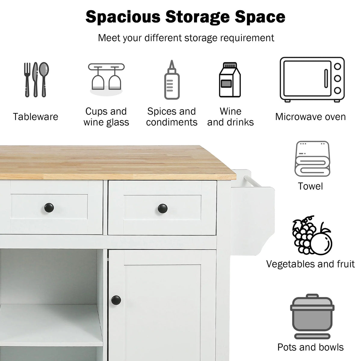 White Kitchen Island with Storage K642