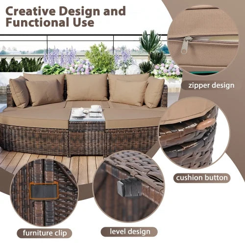 6 Piece PE Wicker Rattan Patio Sofa Set with Coffee Table Q367
