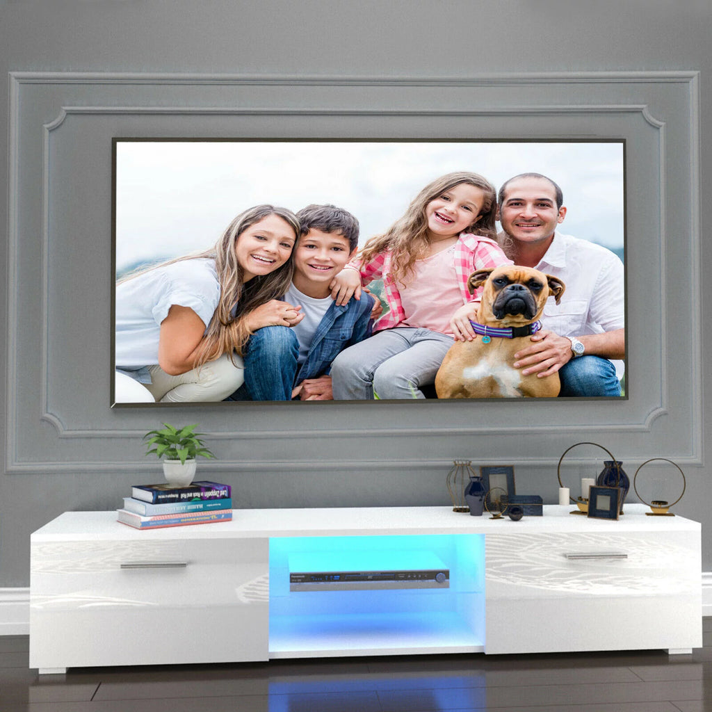 High Gloss White LED Light TV Stand with Storage, Shelves K770709
