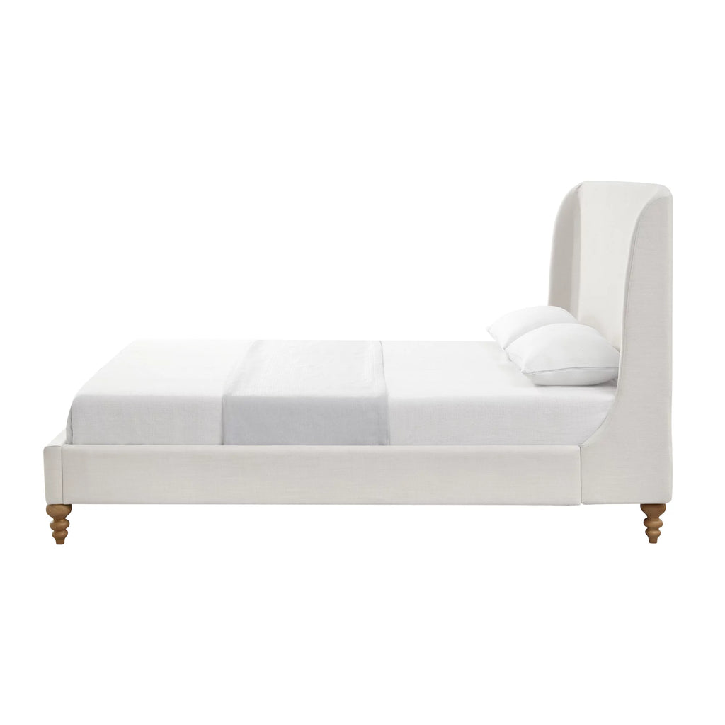 Cream White Tufted Linen Twin Size Bed Frame E519018