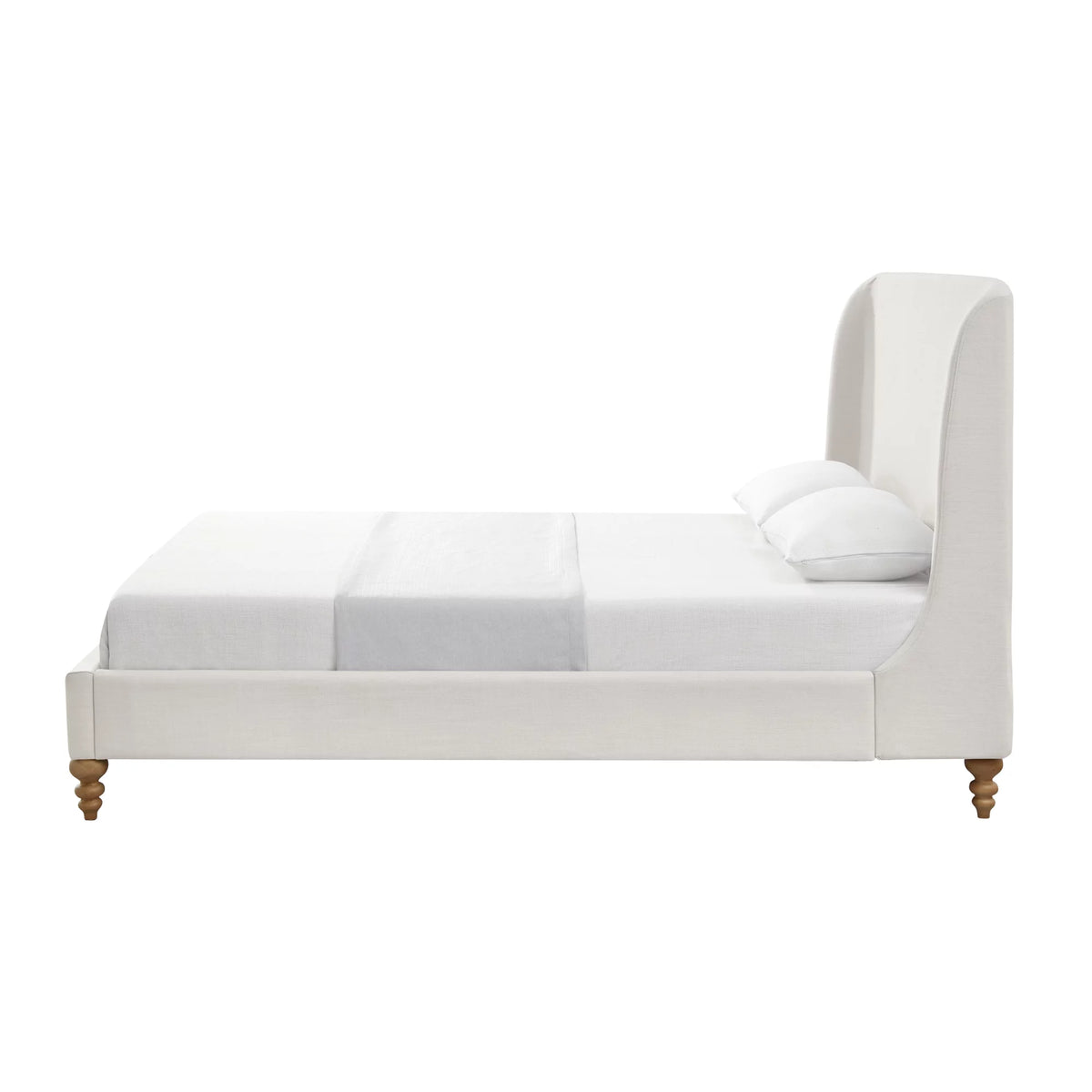 Cream White Tufted Linen Twin Size Bed Frame E519018
