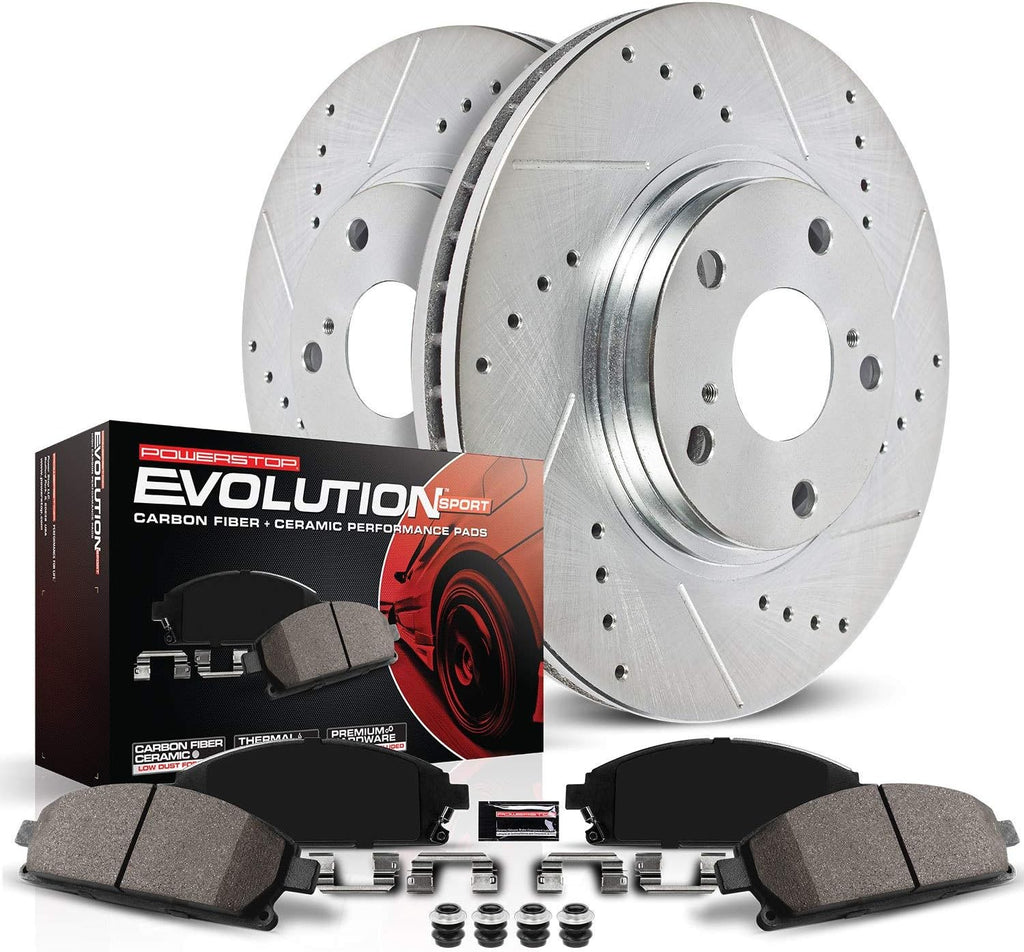Front Z23 Carbon Fiber Brake Pads with Drilled & Slotted Brake Rotors Kit H182294