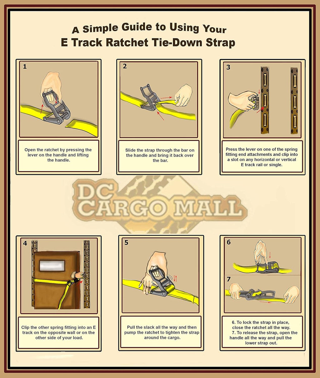 E Track Ratcheting Cargo Tie-Down Straps, Blue Polyester, 2 x 20' A480
