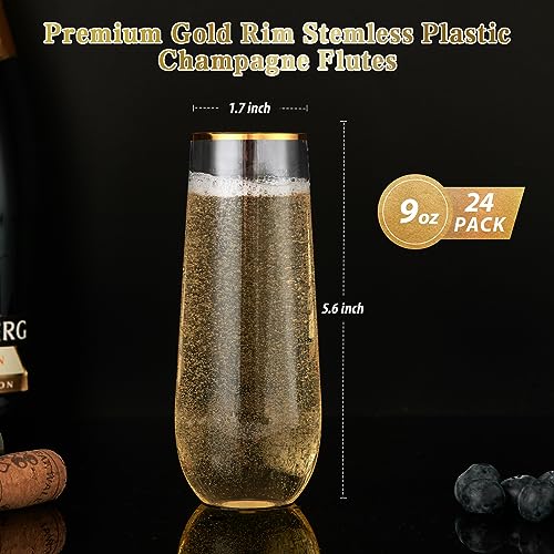24 Pack 9 Oz Gold Rim Shatterproof Champagne Flutes J12228