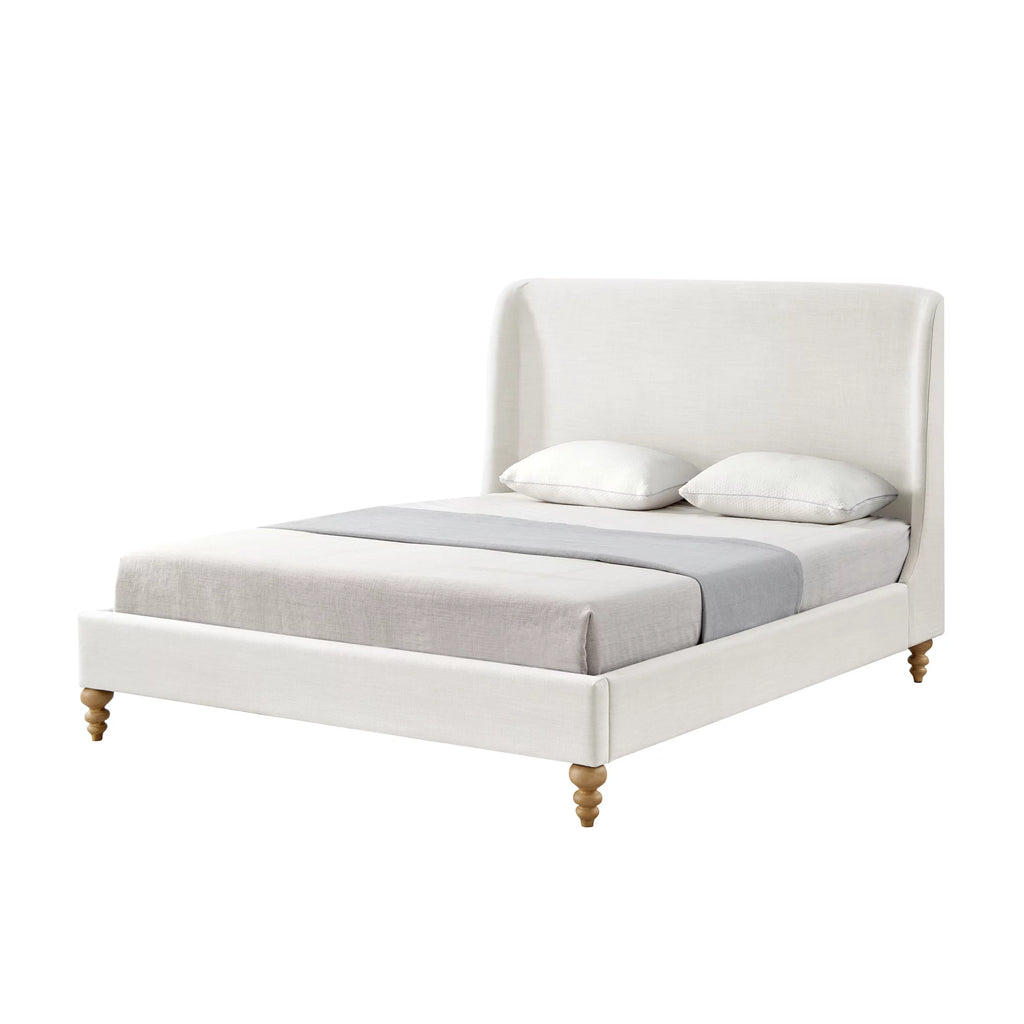 Cream White Tufted Linen Twin Size Bed Frame E519018