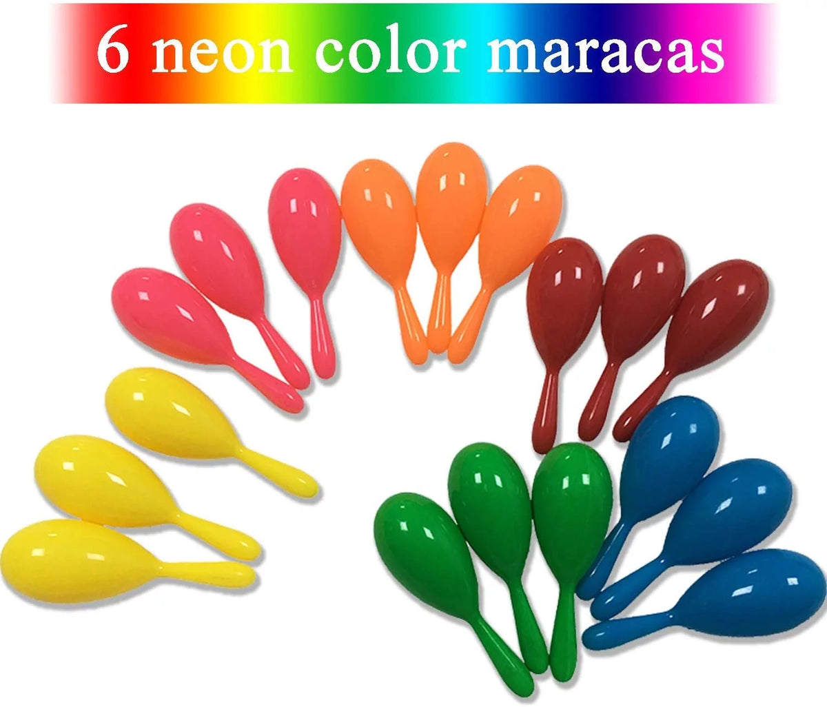 24pcs Mini Plastic Maracas 6 Neon Colors M7180