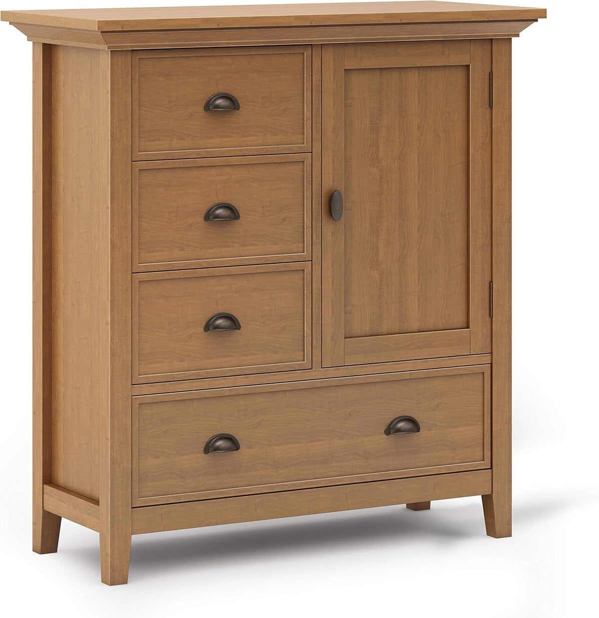 Solid Wood 39 Inch Wide Storage Cabinet in Light Golden Brown with 3 Small Drawers and 1 Large Drawer H540173