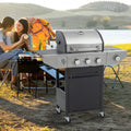 3 Burner BBQ Propane Gas Grill with Side Burner, Stainless Steel Patio Barbecue Grill with Lid, Wheels, Shelves and Bottle Opener W543