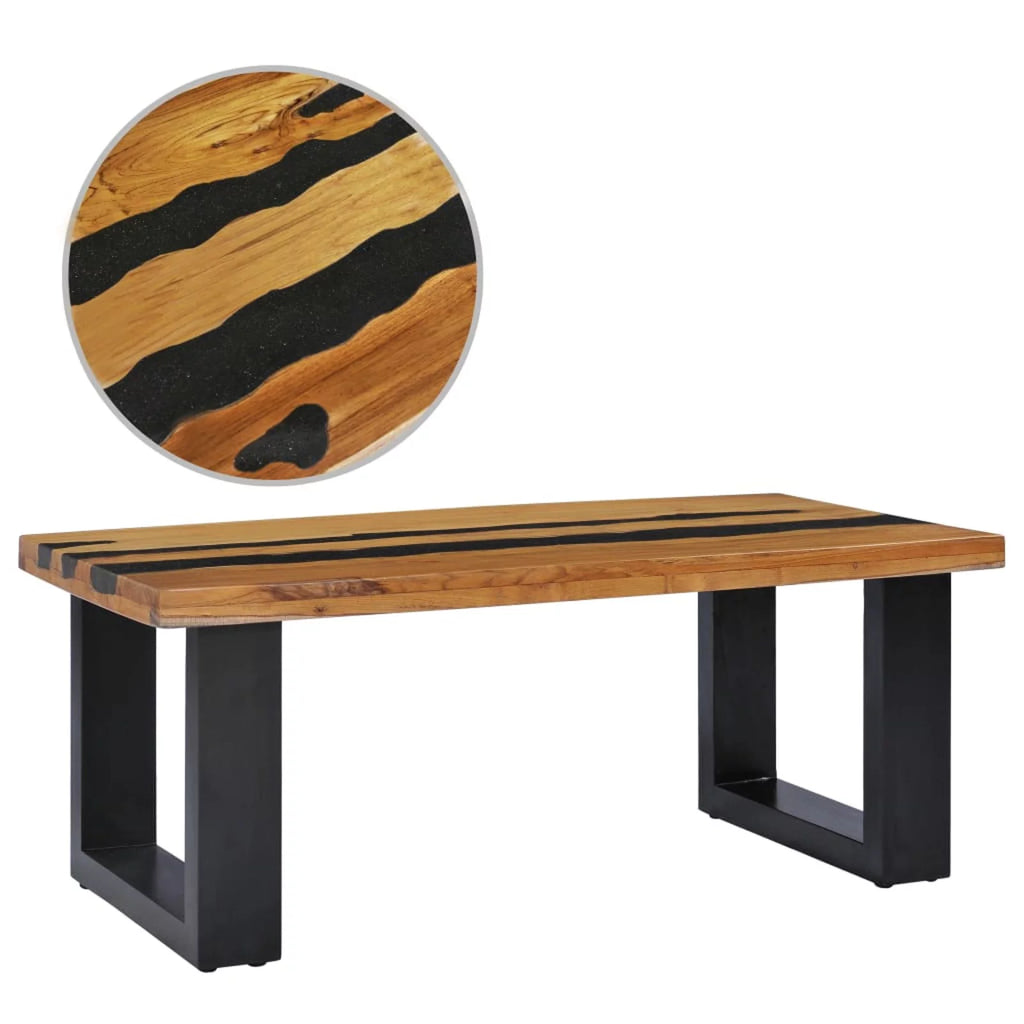 Solid Teak Wood and Lava Stone Coffee Table C15684