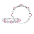Pink Tourmaline and Diamond Half Eternity Ring, 925 Sterling Silver, US 4.00 Y4857
