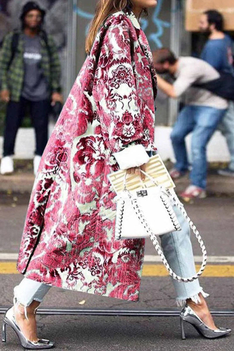 Print Patchwork Turndown Collar Outerwear K87484