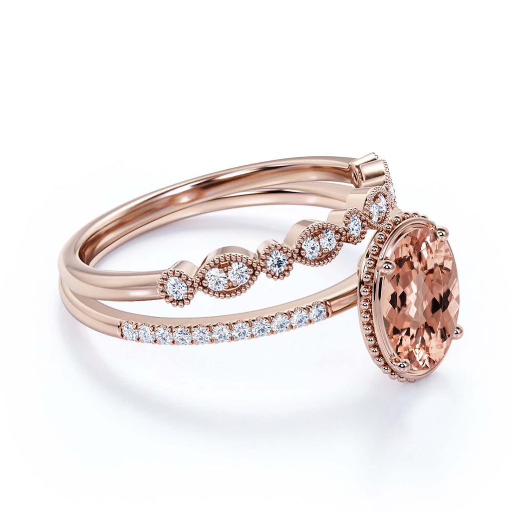 2.00 Carat Oval Cut Morganite And Diamond Moissanite Engagement Ring in 925 Sterling Silver With 18k Rose Gold Plating F5379