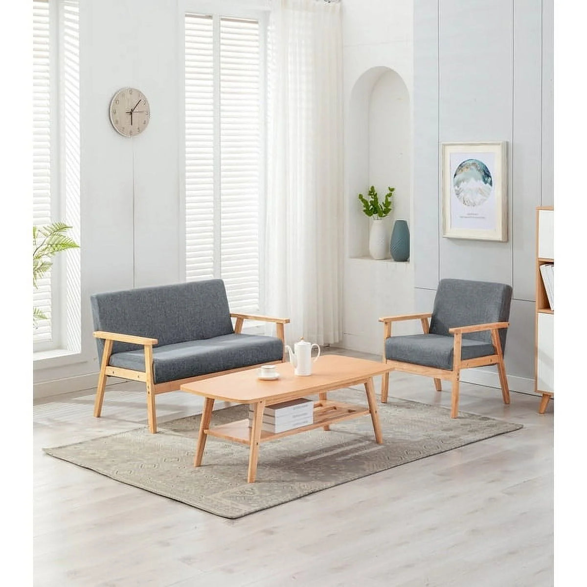 Beige/Natural Coffee Table Loveseat Chair Set E761365