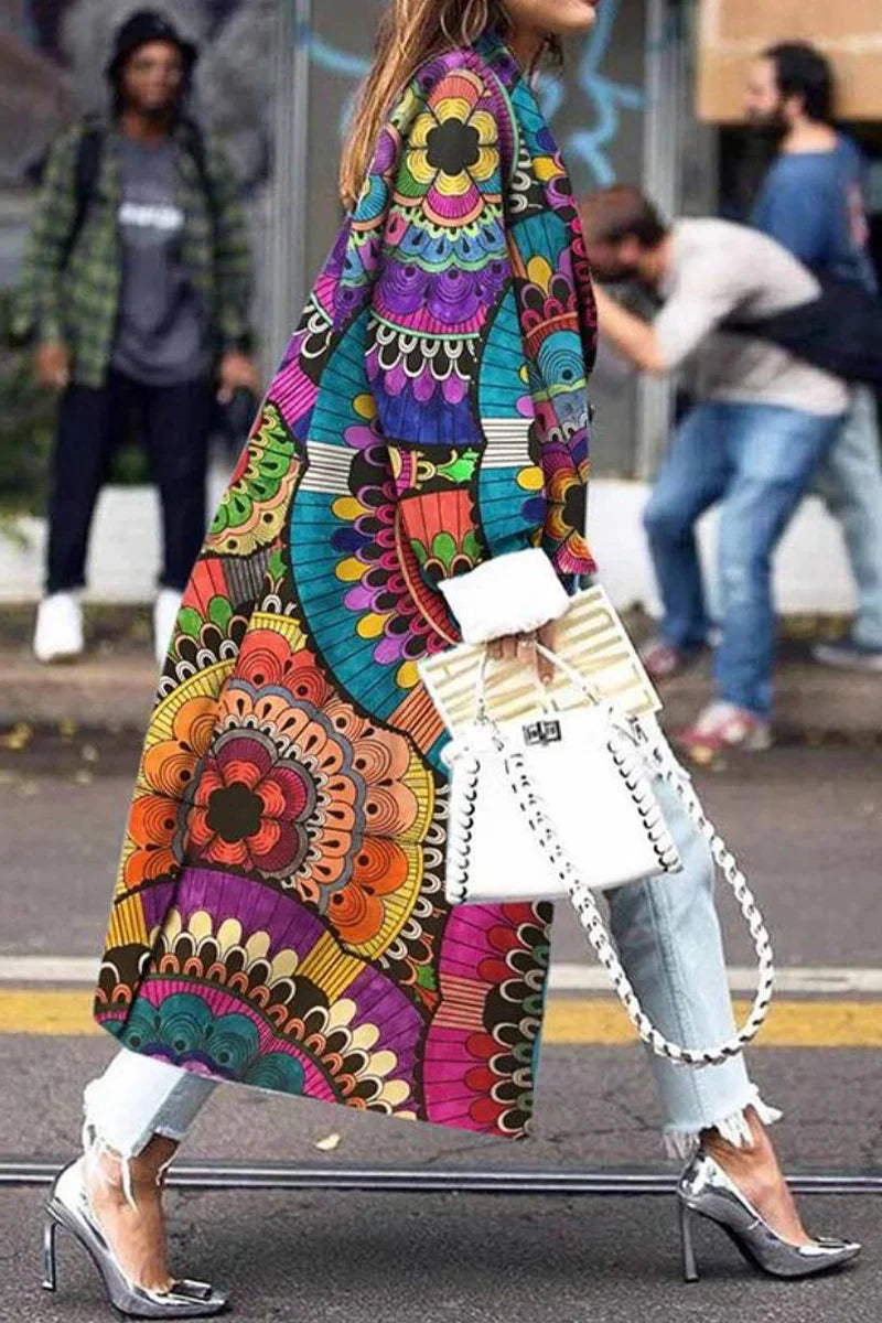 Print Patchwork Turndown Collar Outerwear K87484
