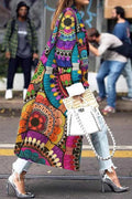 Print Patchwork Turndown Collar Outerwear K87484