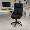 Black LeatherSoft Executive Swivel Ergonomic Office Chair with Flip-Up Arms J5242