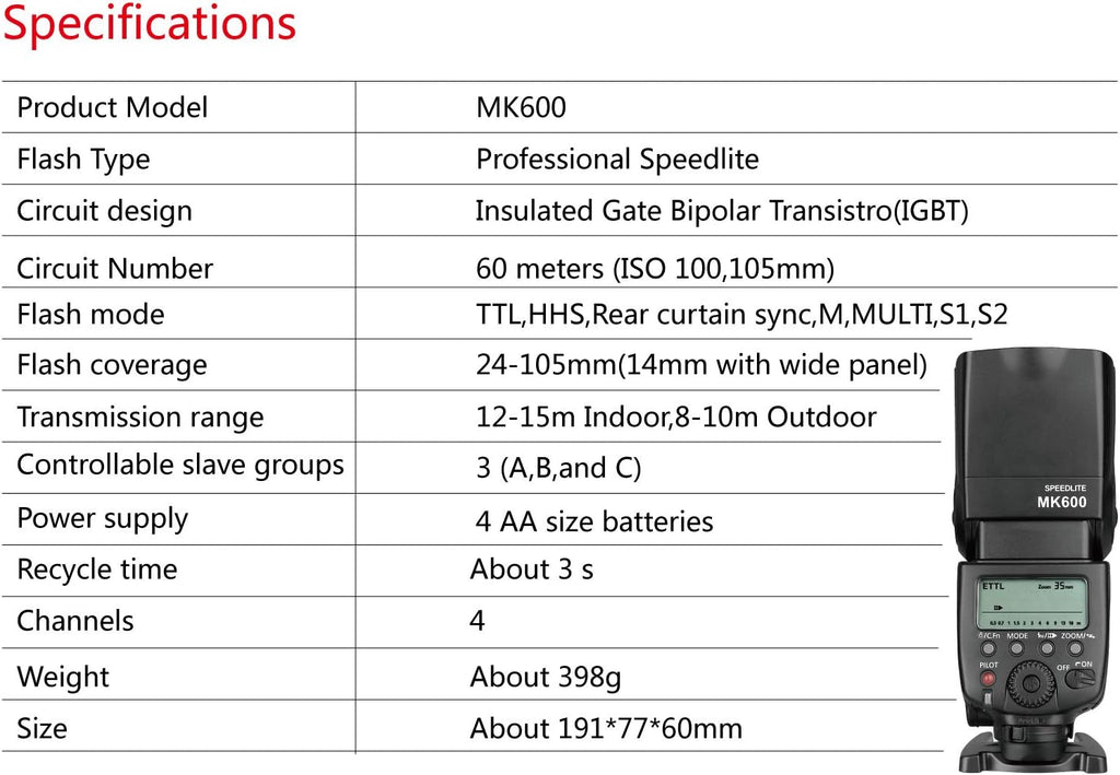 High Speed Sync TTL Camera Flash for DSLR Cameras H730845