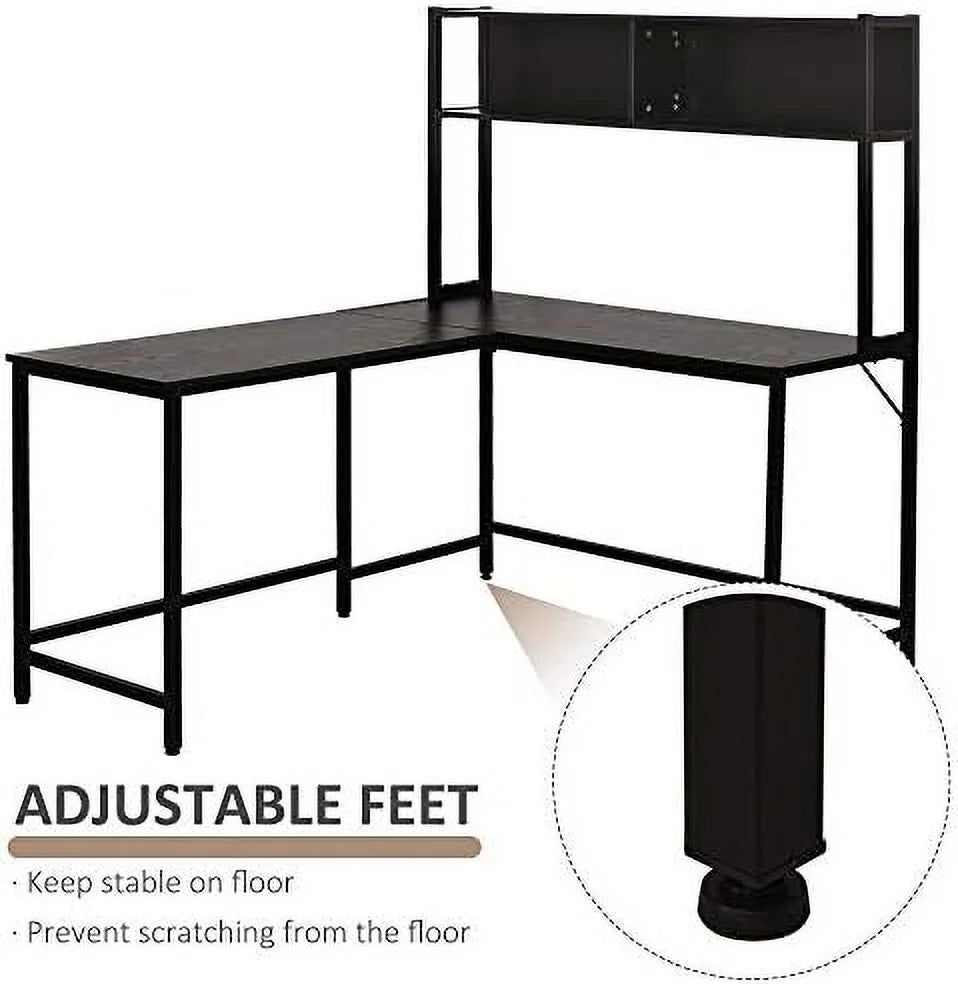 55 Inch L Shaped Computer Desk with Hutch Black S6348