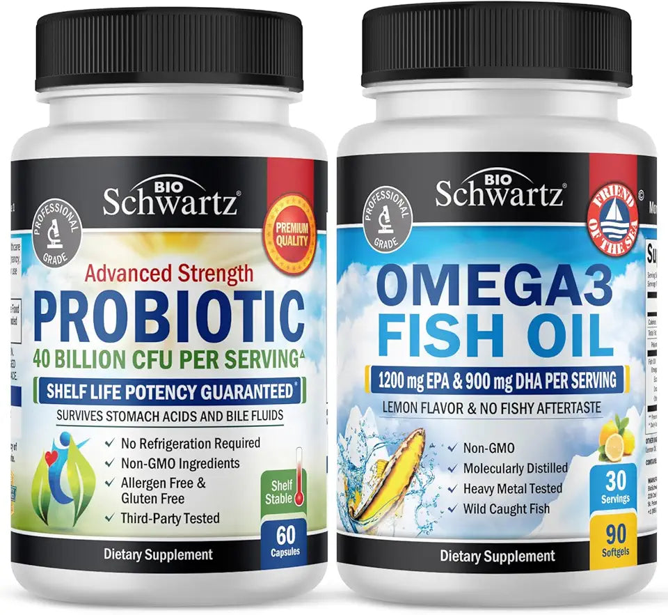 Omega 3 Fish Oil Softgels Plus 40 Billion CFU Probiotic Supplement J94323