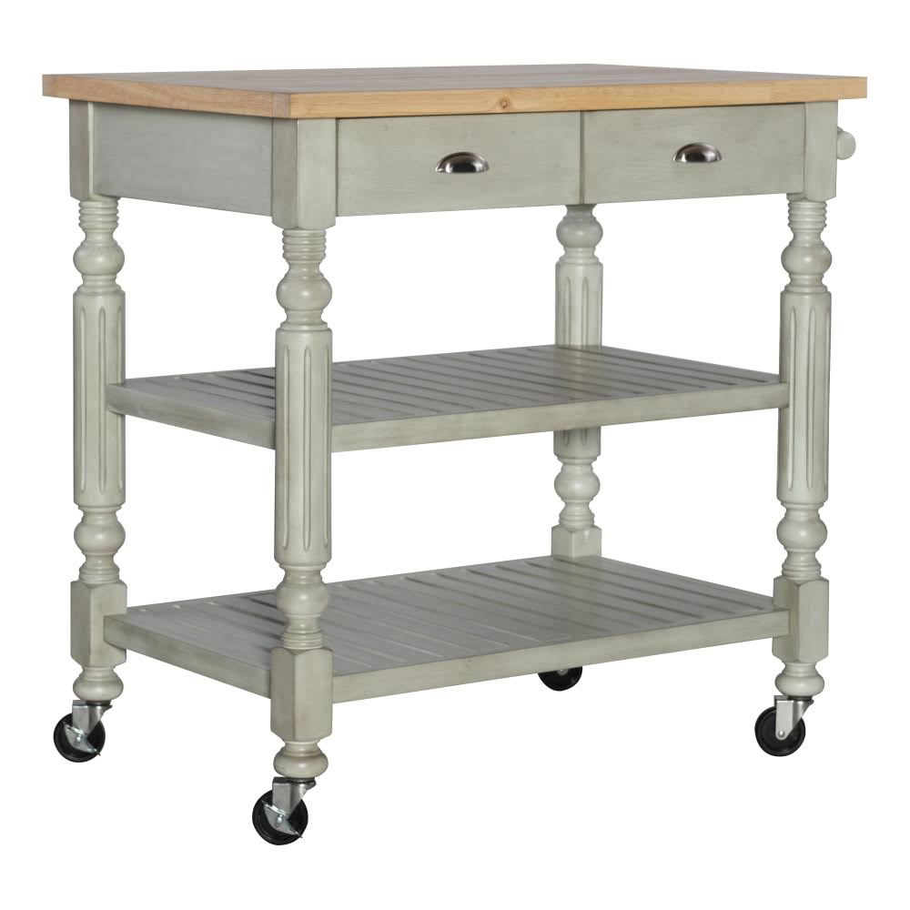 Distressed Gray 2-Drawer Kitchen Cart with Shelves K8405