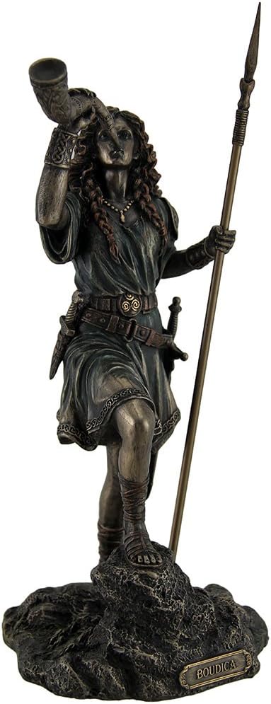 Resin Statue of Boudica Warrior Queen Holding Spear and Celtic Horn, 5 X 10.25 X 5 Inches I87979