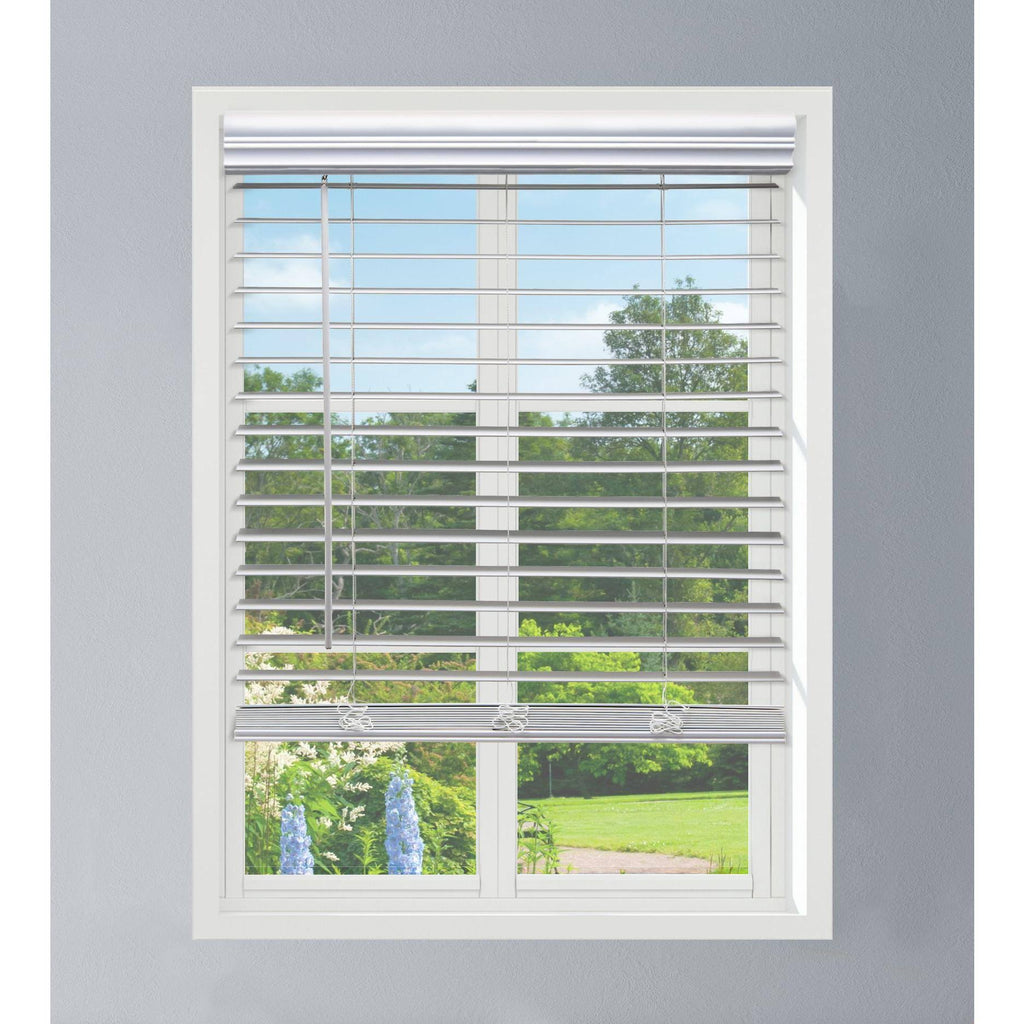 White Cordless Faux Wood Blind B360