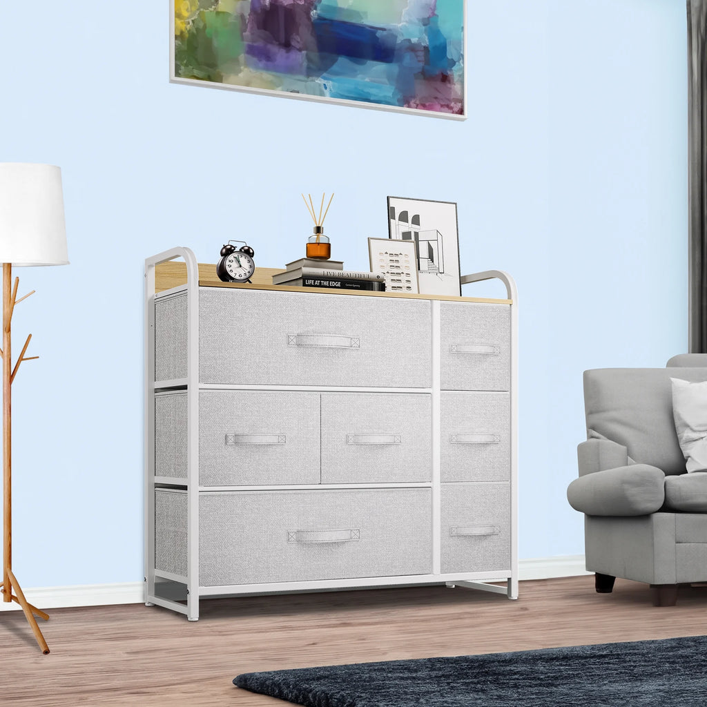 Light Gray 7 Drawer Fabric Dresser M548