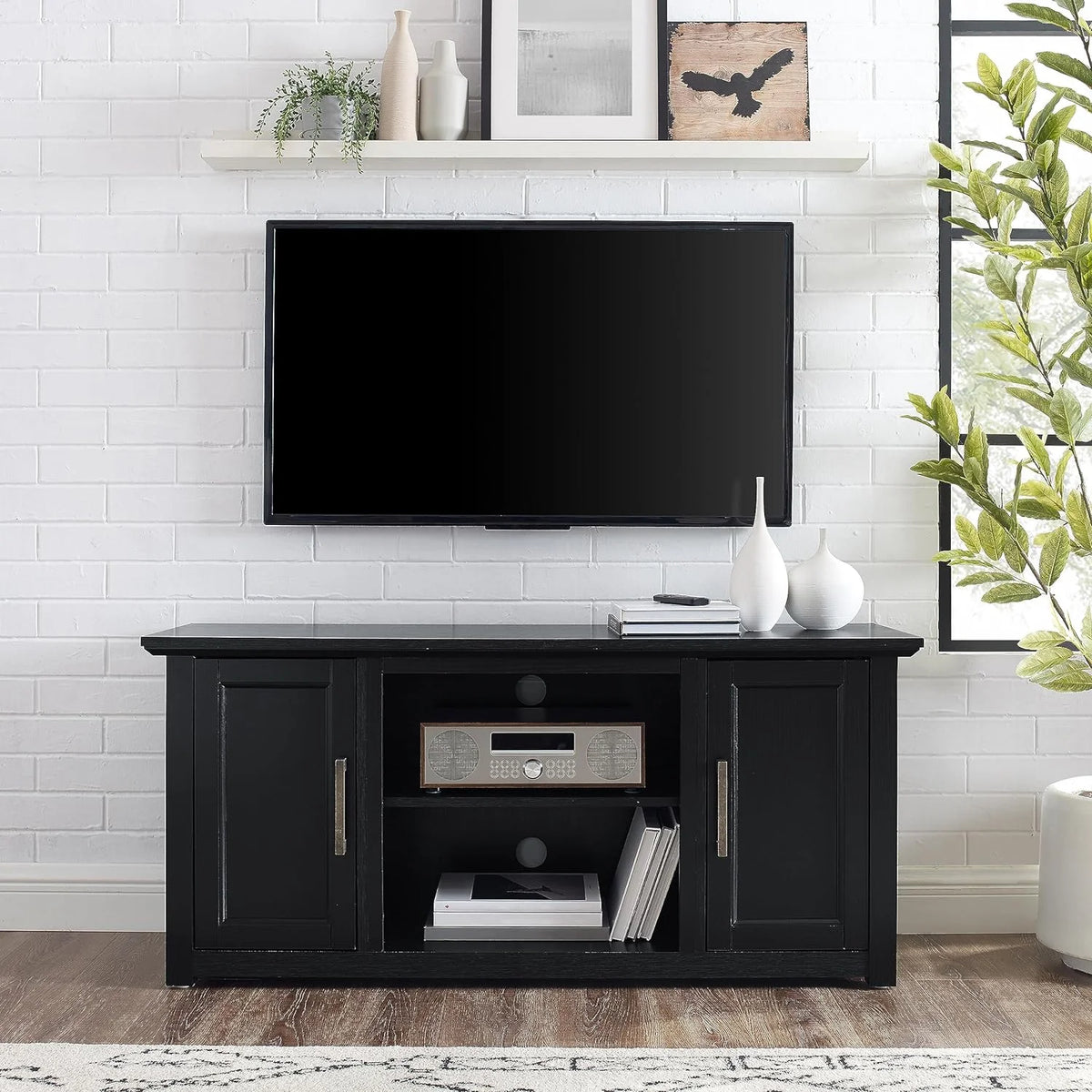 48-Inch Low Profile TV Stand With Open Storage, Black U4198