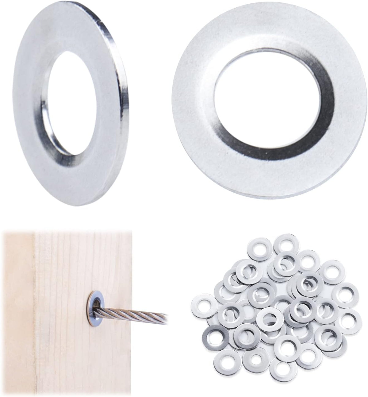 40Pack Cable Railing Kit Protector Sleeve Adhesive Grommet for 1/8" 5/32" 3/16" Wire Rope T316 Stainless Steel R399