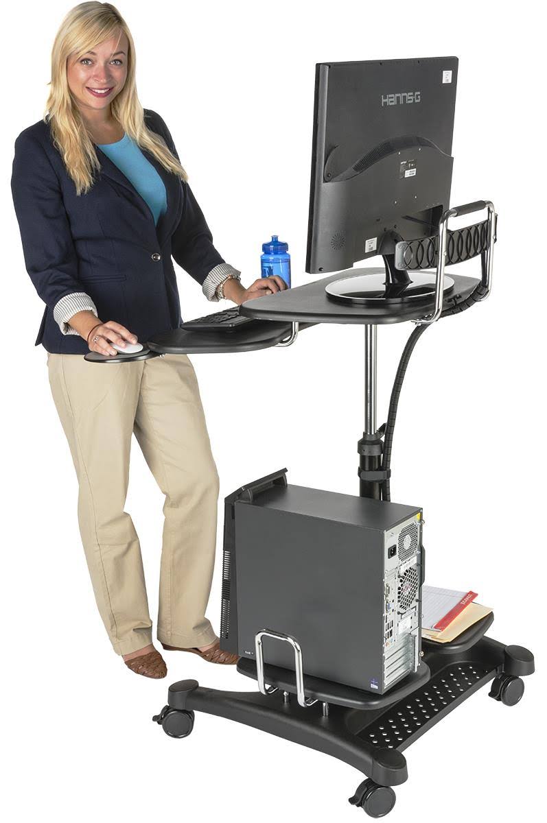 Sit-Stand Mobile Computer Desk Cart with CPU Shelf and Printer A75662