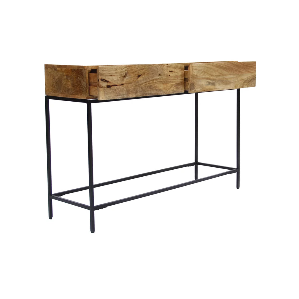 Brown Mango Wood and Metal Console Table with Two Drawers A1623