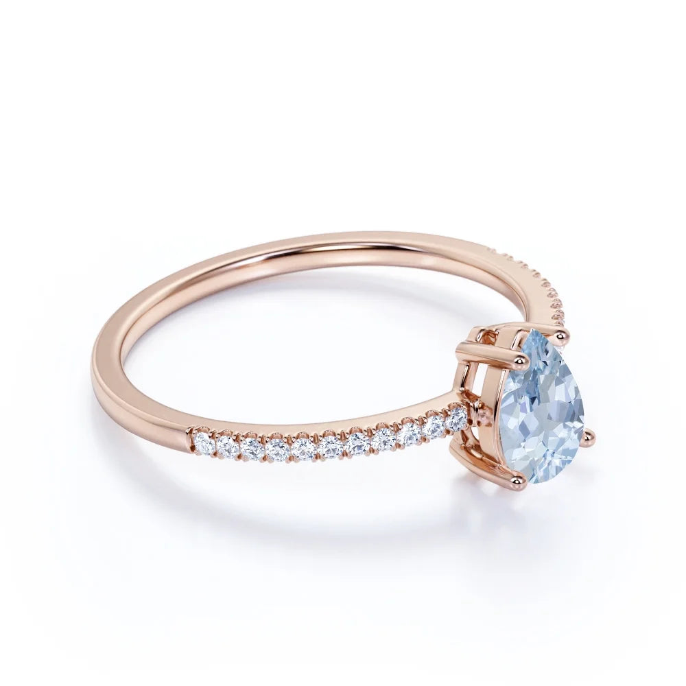 1 Carat Pear Shaped Aquamarine Promise Ring in 18k Rose Gold over Silver U811725