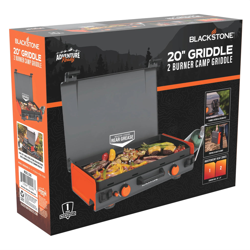 2-Burner Propane Camping Griddle with Hood and Handle P26059