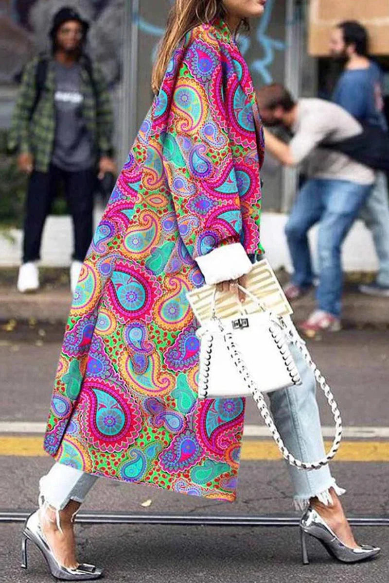 Print Patchwork Turndown Collar Outerwear K87484