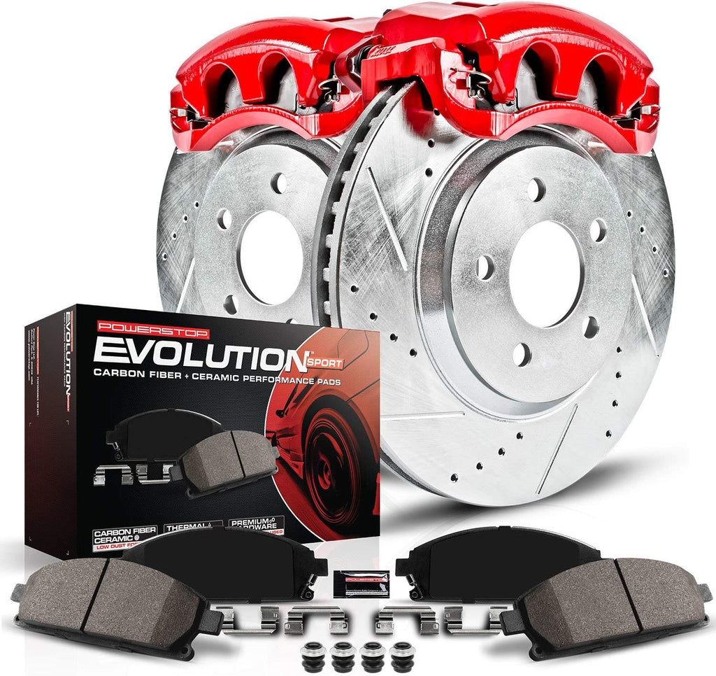 Front Z23 Carbon Fiber Brake Pads with Drilled & Slotted Brake Rotors Kit H182294