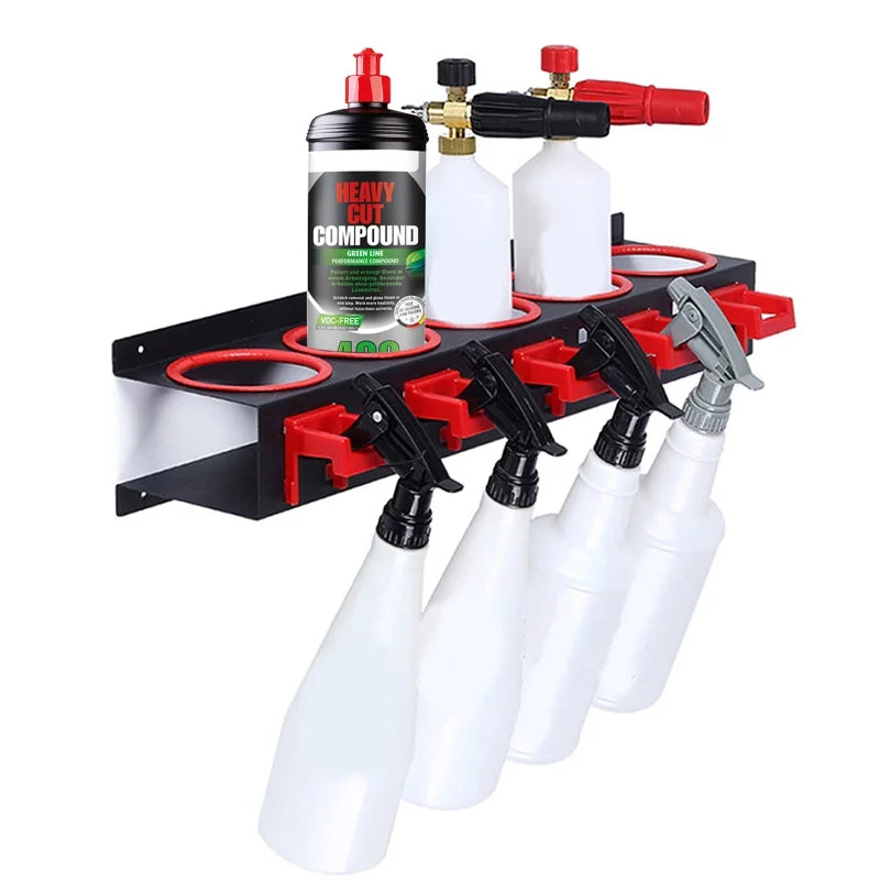 Wall-mounted Spray Bottle Storage Rack with 5 Plastic Hanging Hooks P193