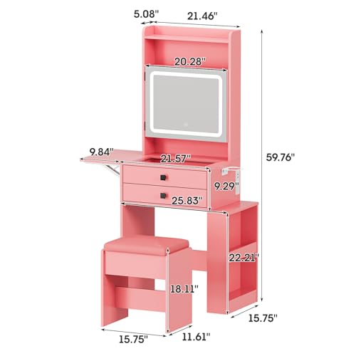 White Makeup Vanity Desk with Lighted Mirror and Chair O7640
