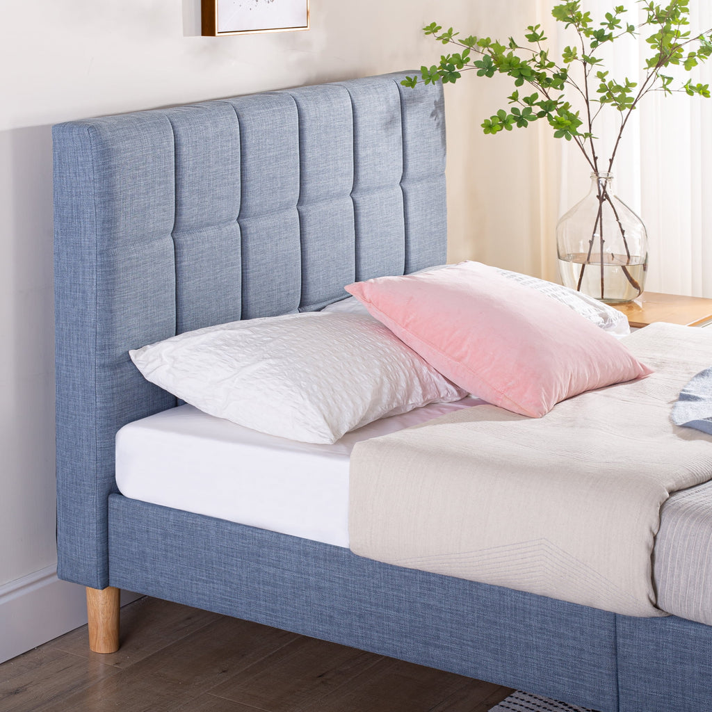 Queen Blue Slate Upholstered Platform Bed Frame K4949