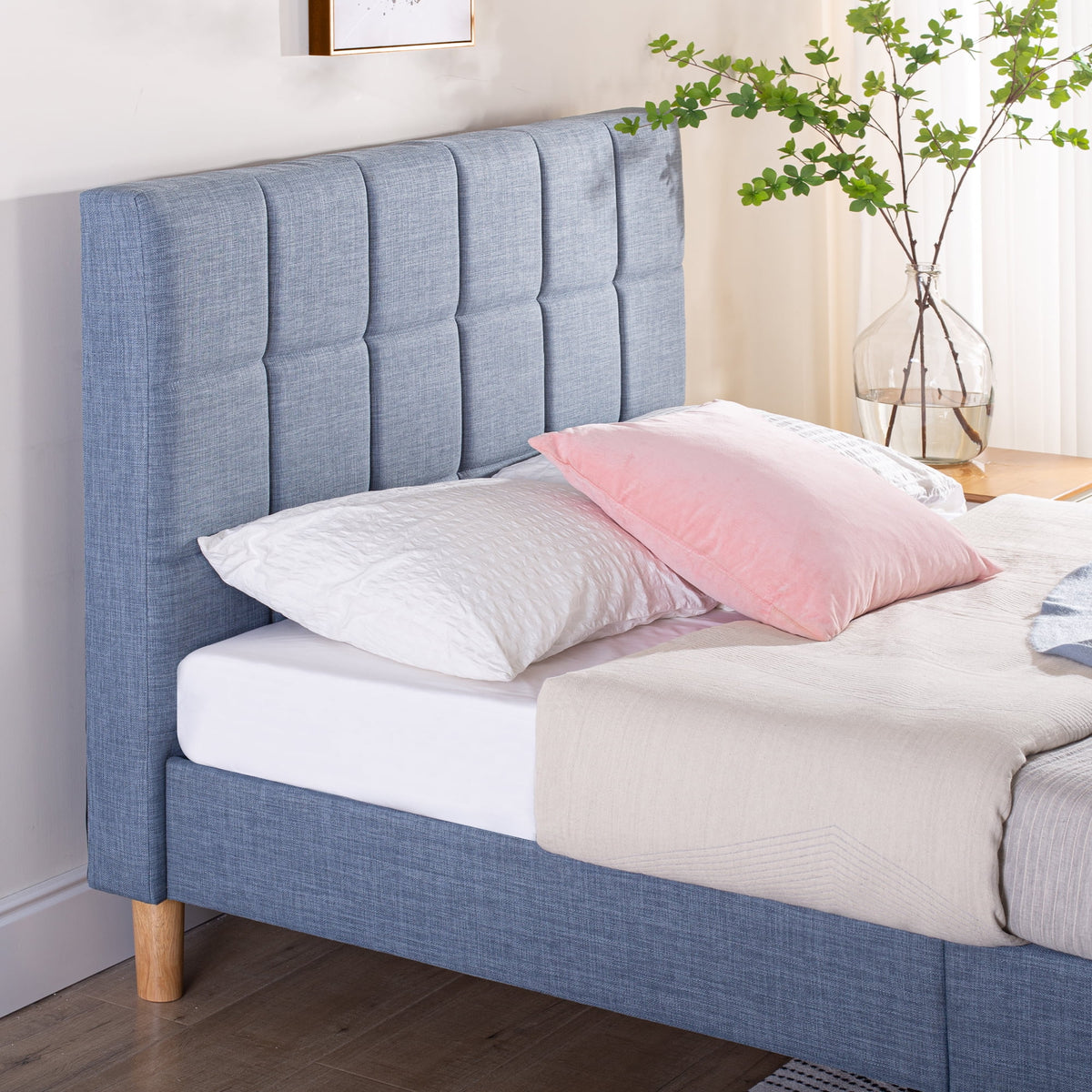 Queen Blue Slate Upholstered Platform Bed Frame K4949