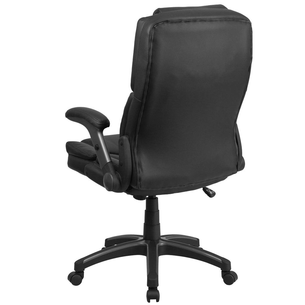 Black LeatherSoft Executive Swivel Ergonomic Office Chair with Flip-Up Arms J5242