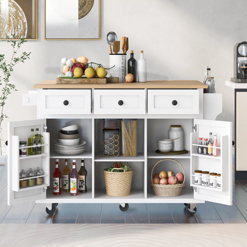 White Kitchen Island with Storage K642