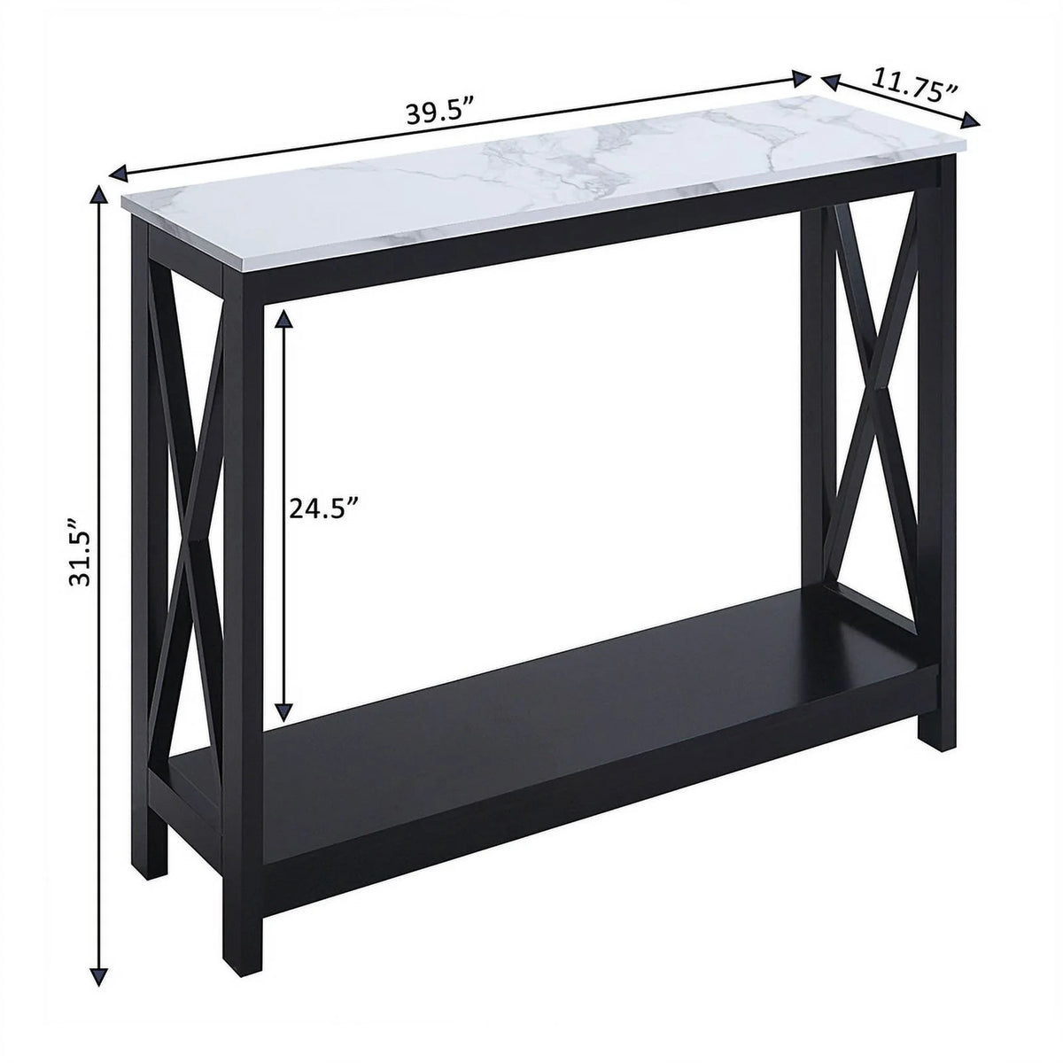 White Faux Marble and Black Wood Console Table with Shelf B243437