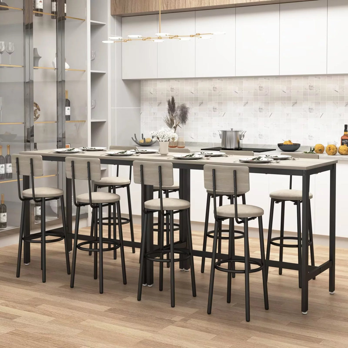 Modern Grey Bar Table and Chair Set of 5 with Backrest K4695
