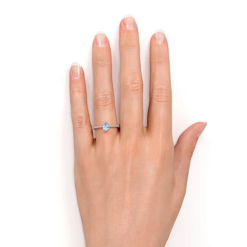 1 Carat Pear Shaped Aquamarine Promise Ring in 18k Rose Gold over Silver U811725