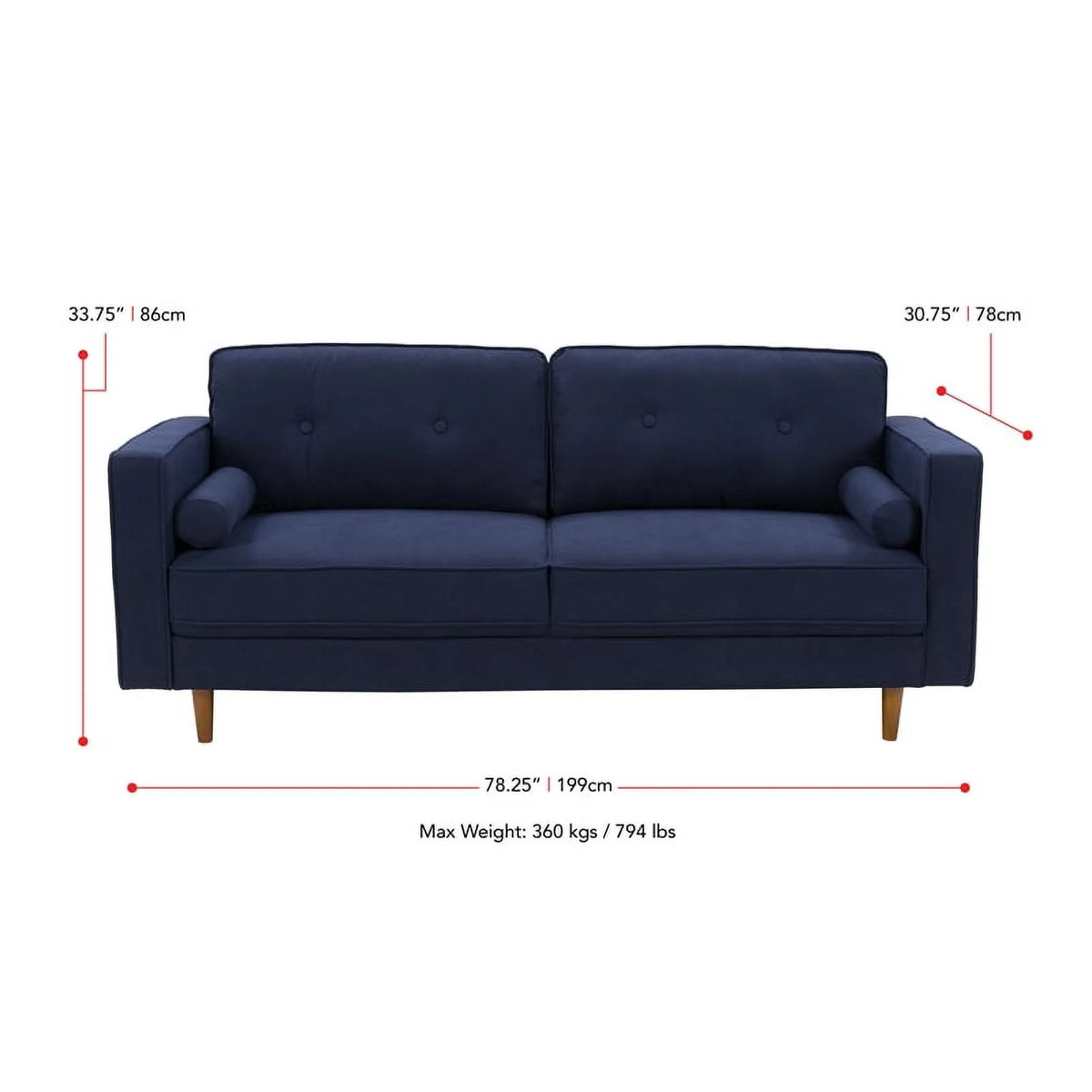 Navy Blue Fabric Chair and Sofa Set 2pcs U7348